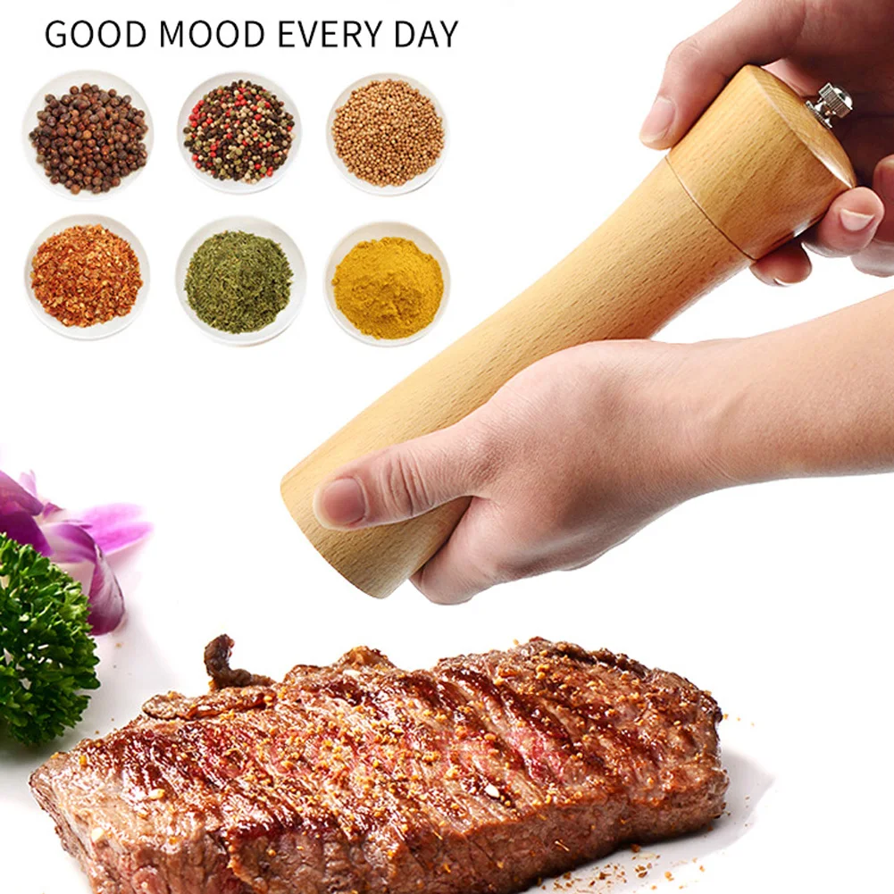 

8/10inch Beech Wood Salt & Pepper Mill Herb Spice Manual Ceramic Grinder Shaker.Kitchen Supplies. Durable. Safe and Harmless