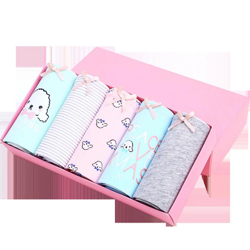 Kawaii студенческие девушки в трусиках нижнее белье для подростков хлопок белье бесшовные полосатые трусики милые женские трусы средней талией трусики