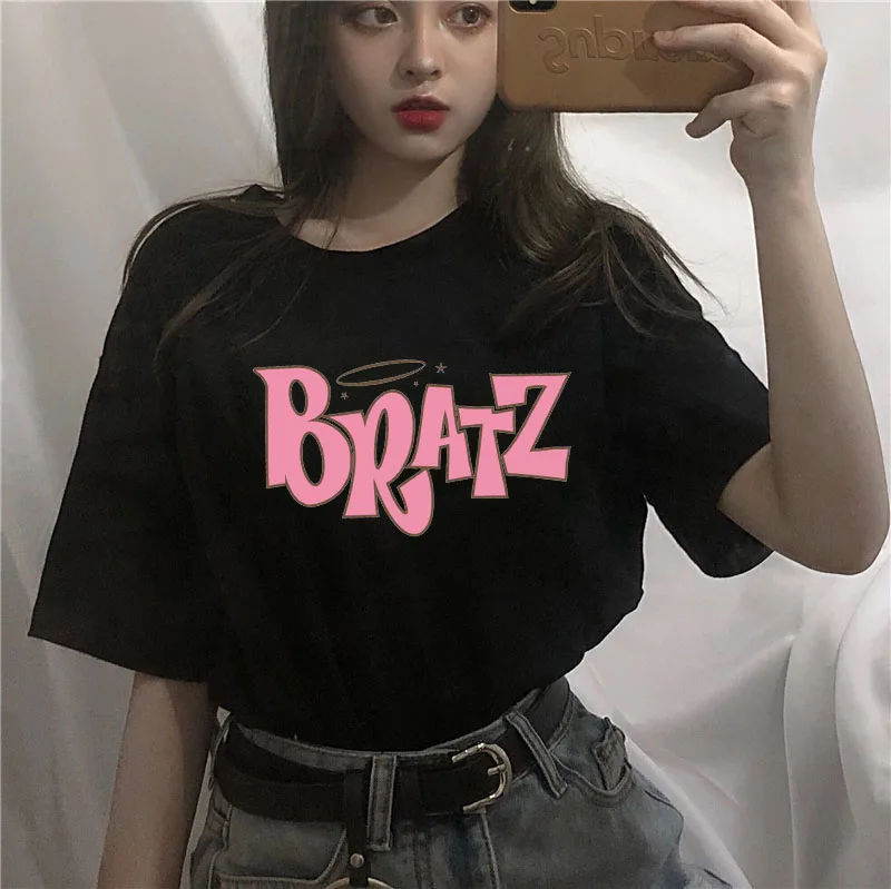 Summer gothic female T-shirt aesthetic Bratz letter t shirt women casual Black tops fashion short sleeve t-shirt women clothing