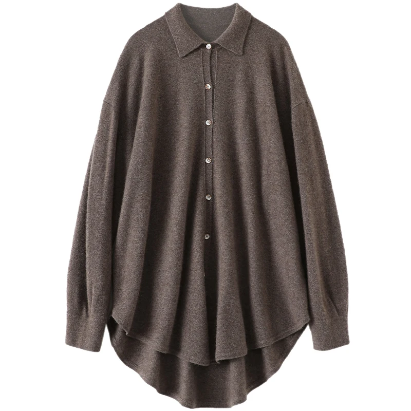 

aliaga europe fashion oversized 100% cashmere polo neck shirt long sleeve women's warm casual knitwear