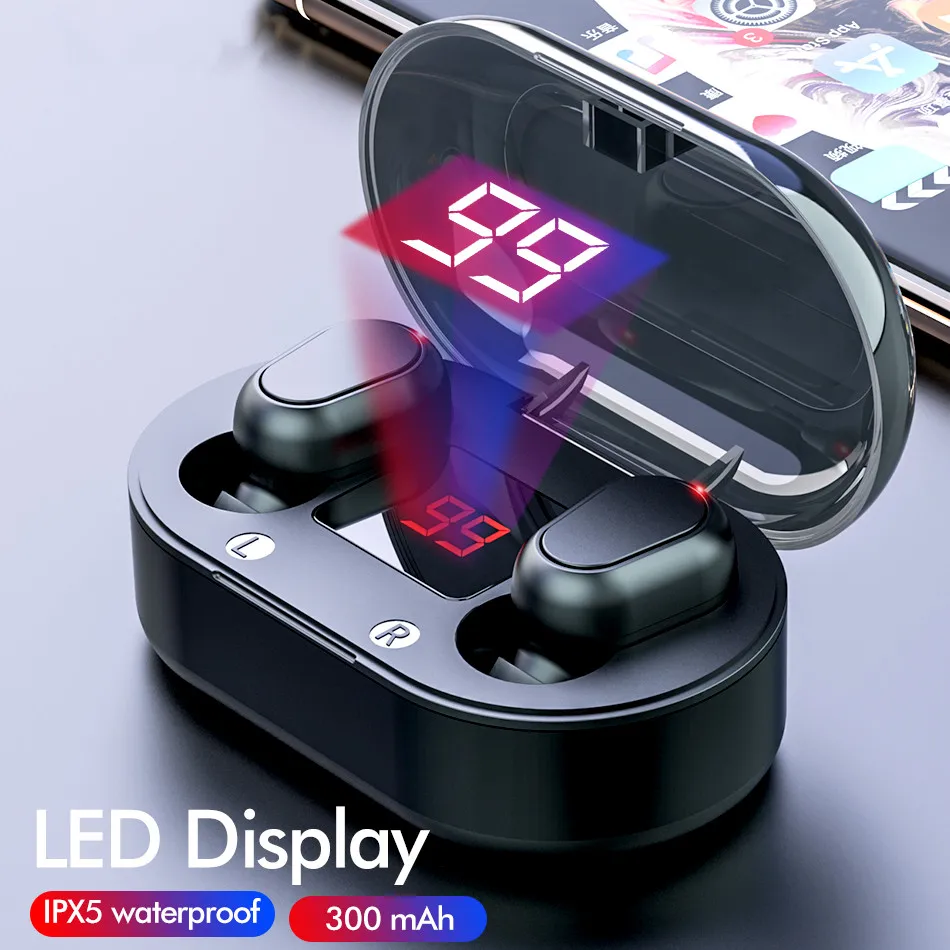 

Redgiko Mini TWS Wireless Headphones LED Display Stereo Audifonos Bluetooth Earphone Headset IPX5 Waterproof Support iOS/Android