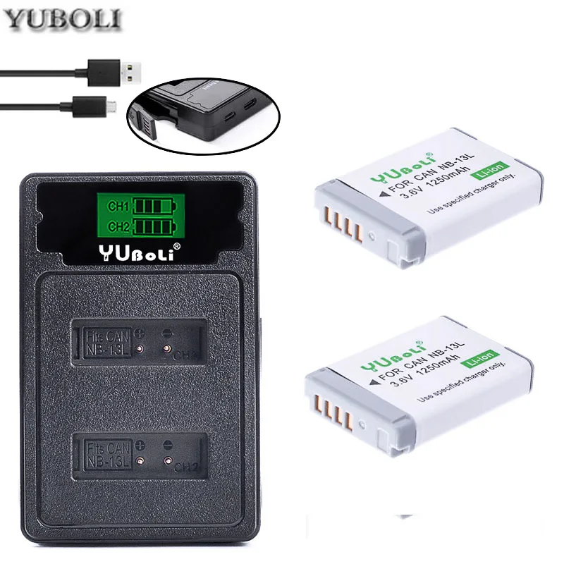 charger and 2battery Аккумулятор NB-13L NB13L NB 13L NB 13L 1250mAh Аккумулятор для камеры Canon G5X G7X G9X G7 X Mark II SX720 HS - Цвет: charger and 2battery