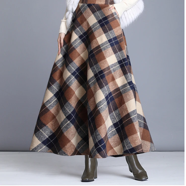 nike tennis skirt High Waist Woolen plaid Skirts Vintage Autumn Winter Warm Women's Midi Skirts Female Fashion Casual Long Streetwear 2022 maxi skirts for women