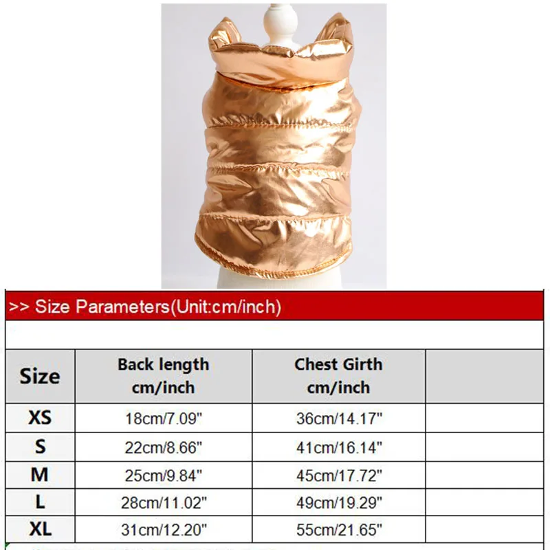 Зимняя куртка для собак, металлический ветряной жилет, одежда для маленьких собак чихуахуа, теплая одежда с хлопковой подкладкой для питомцев, одежда для йоркширов, roupa cachorro - Цвет: Золотой