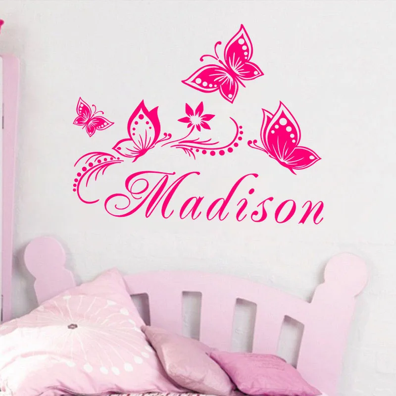 Personalized Custom Butterflies Flower Name Vinyl Wall Art Sticker