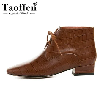 

Taoffen Women Retro Real Leather Pumps Lace Up High Quality Fashion Brand Spring Shoes Outdoor Daily Party Pumps Size 33-43