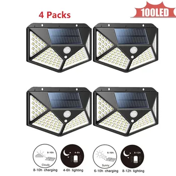 

100 LED PIR Motion Sensor Solar Light Waterproof Outdoors Energy Saving Street LED Lamp Yard Path Solar Garden Light 4 sided 270
