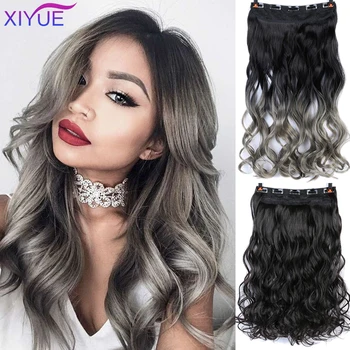 

XIYUE 60cm Long Synthetic Hair 5 Clips In Hair Extension Heat Resistant Hairpiece Natural Wavy Hair Pieces Extension