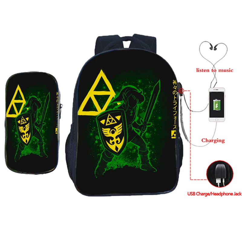 Новая легенда о Зельде USB рюкзак для мальчиков и девочек школьная сумка