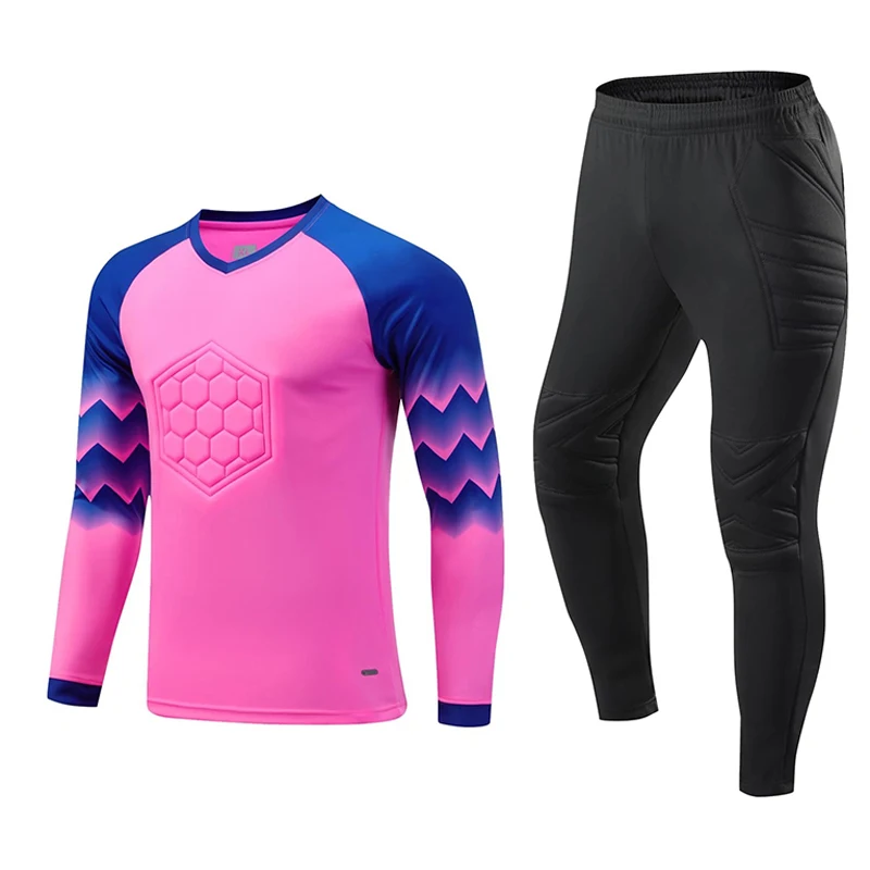 Men Kid Football Goalkeeper Uniform Protective Sponge Long Sleeve Soccer Training Goalkeeper Top Soccer Jersey Pants Custom
