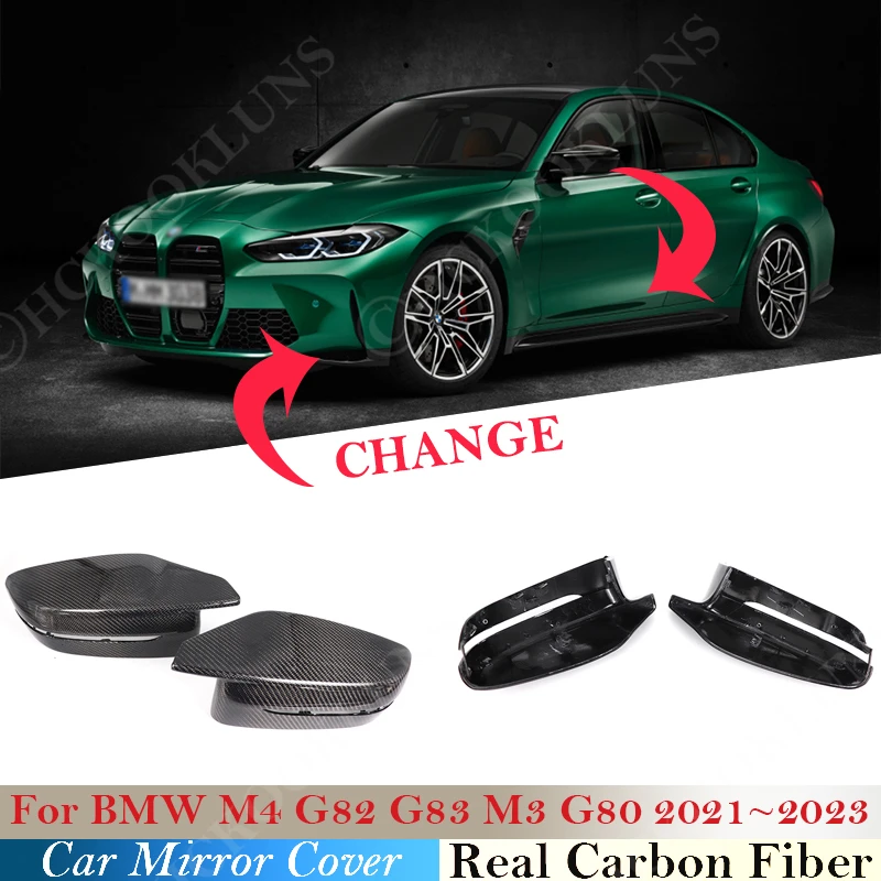 For BMW M3 G80 2021 -2023 M4 G82 G83 Real Carbon fiber Cap Wing RearView  Side replacement Mirror Rear View Cover Car Accessories