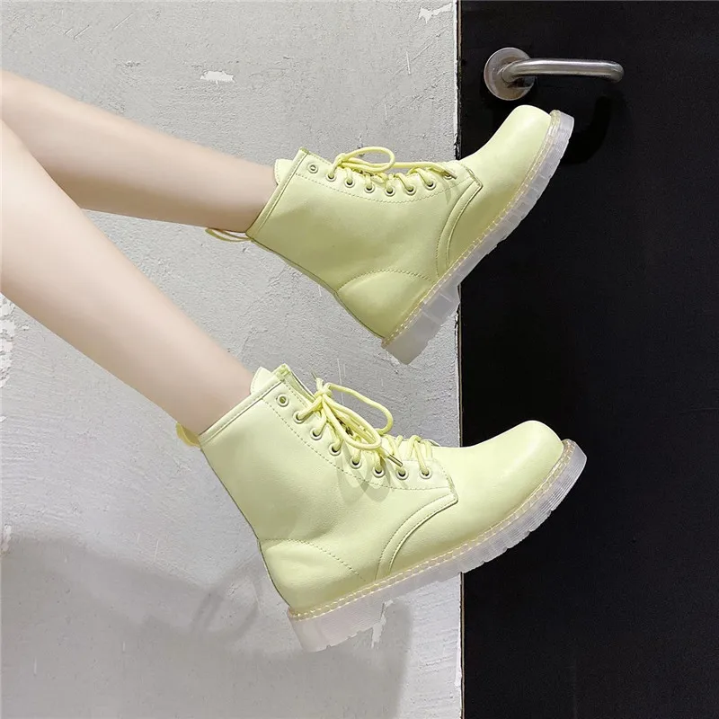 

Autumn/Winter Green White Ankle Boots Women Round Toe Transparent Chunky Heel Platform Boots Women INS Motorcycle Boots Mujer