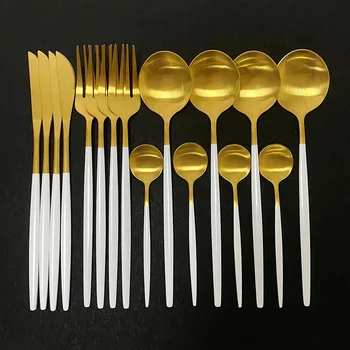 

16Pcs Rose Gold Cutlery Set Knife Fork Coffee Spoons Dinnerware Set Stainless Steel Tableware Set Western Kitchen Silverware Set
