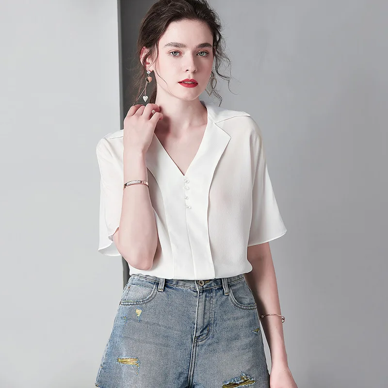white chiffon silk shirt for women high quality short sleeve 4XL plus size casual sexy office dress tops fashion dropshipping white chiffon silk shirt for women high quality short sleeve 4XL plus size casual sexy office dress tops fashion dropshipping