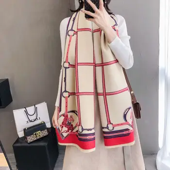 

2019 Luxury Cashmere Scarf for Women Thick Warm Pashmina Scarves Lady Shawls Wraps Horse Print Female Winter Echarpe Bandana
