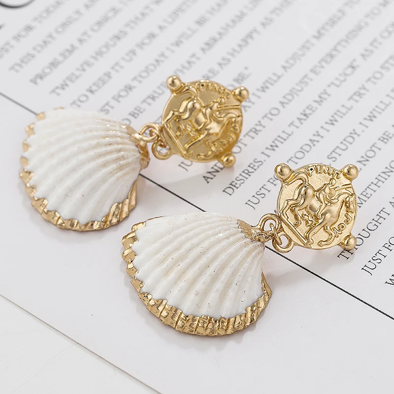 

AMORCOME White Gold Color Metal Shell Statement Dangle Earrings Sea Shell Earrings 2019 Summer Beach Jewelry For Women Jewelry