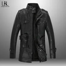 Модные Мужские Тренчи Повседневные Мужские Длинные Куртки Из ПУ Кожи Зима Осень Мужское Ветрозащитное Пальто Теплая Флисовая Куртка Мужская Ветровка Плащ Новинка