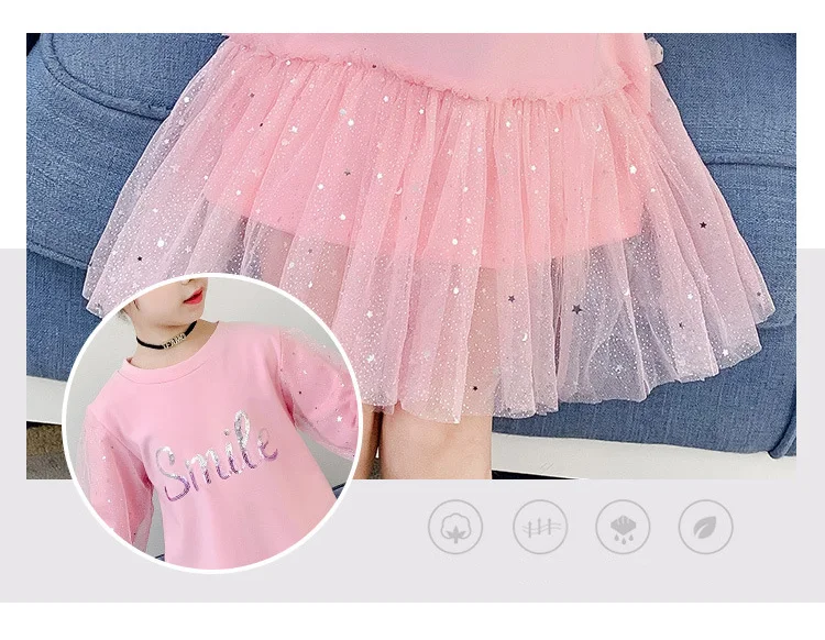 Boutique Kid Clothing 2020 Spring Little Girls School Dress Cotton O neck Sweater Dress Pink Long Sleeve Letter Dresses for Teen (3)