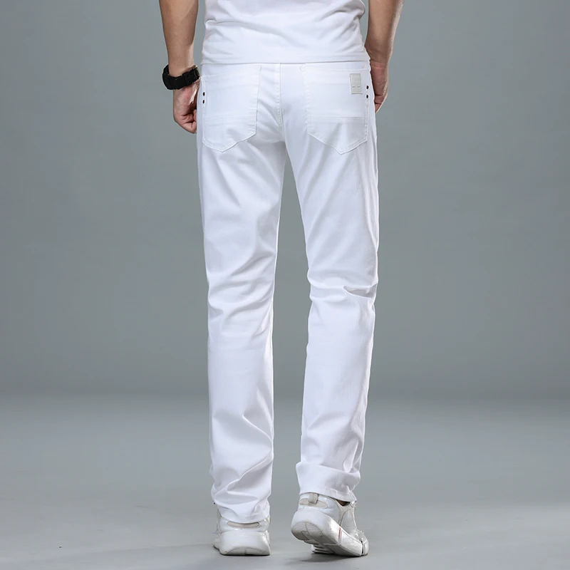Cheap White Man Regular Jeans Solid Thin Straight Men Designer Denim Pants Male Casual StreetWear Quatliy Amazing Trousers