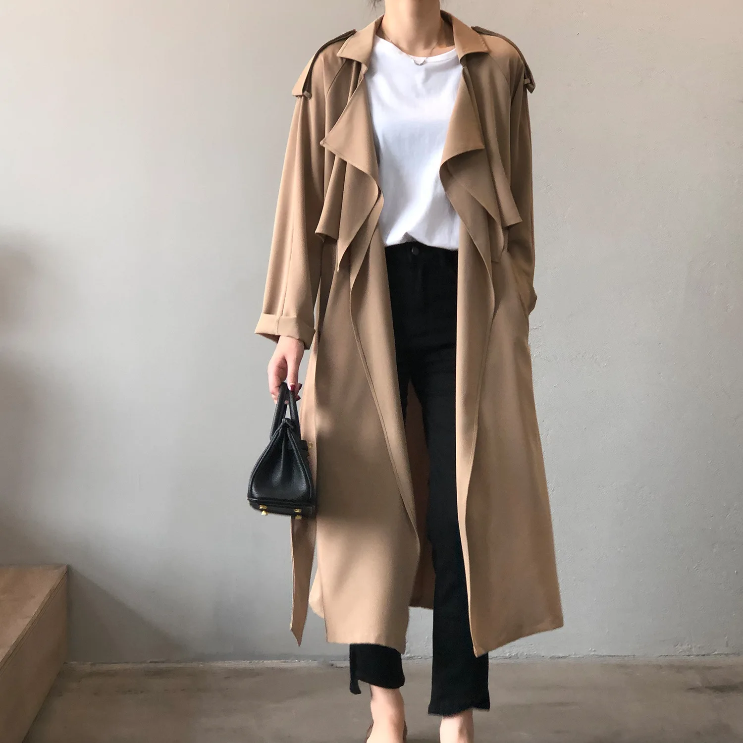 Johnature Korean Vintage Loose Sashes Women Trench 2025 Autumn New Loose Turn-down Collar Long All Match Female Coats