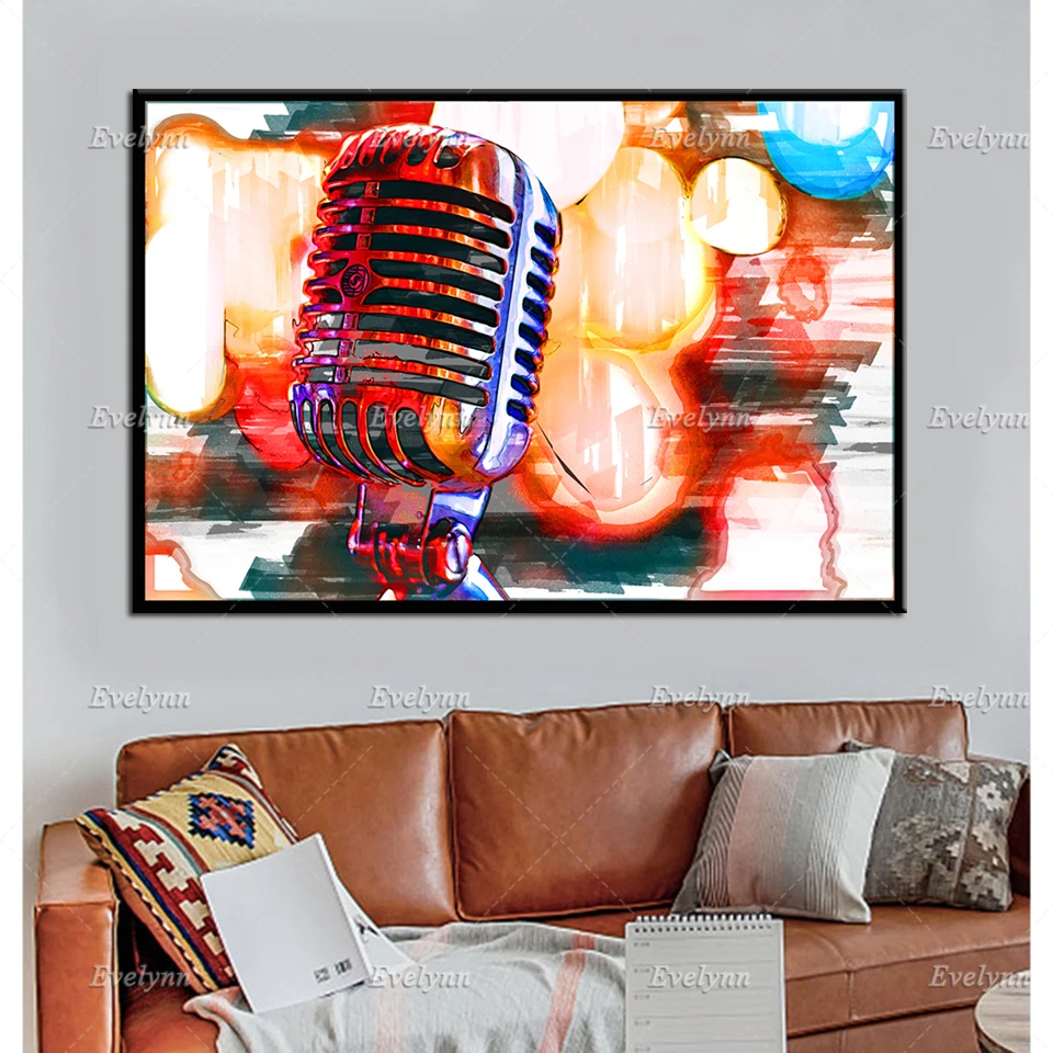 Musical Microphone SINGLE CANVAS WALL ART Picture Print VA 