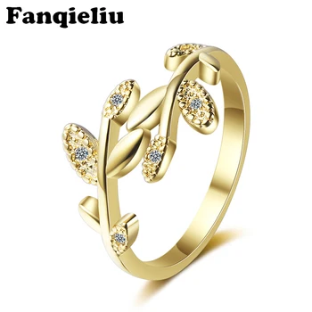 

Fanqieliu Retro Olive Branch Rings Gold 925 Sterling Silver Ring For Women Crystal Zircon Open Wedding Bands Gift Girl FQL20188