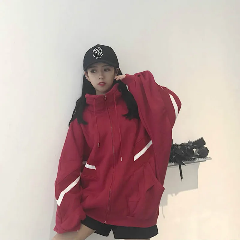 Толстовки женские модные осенне-зимние корейский стиль Harajuku Ulzzang плюс бархат толстый рукав "летучая мышь" Женская одежда шикарная Повседневная
