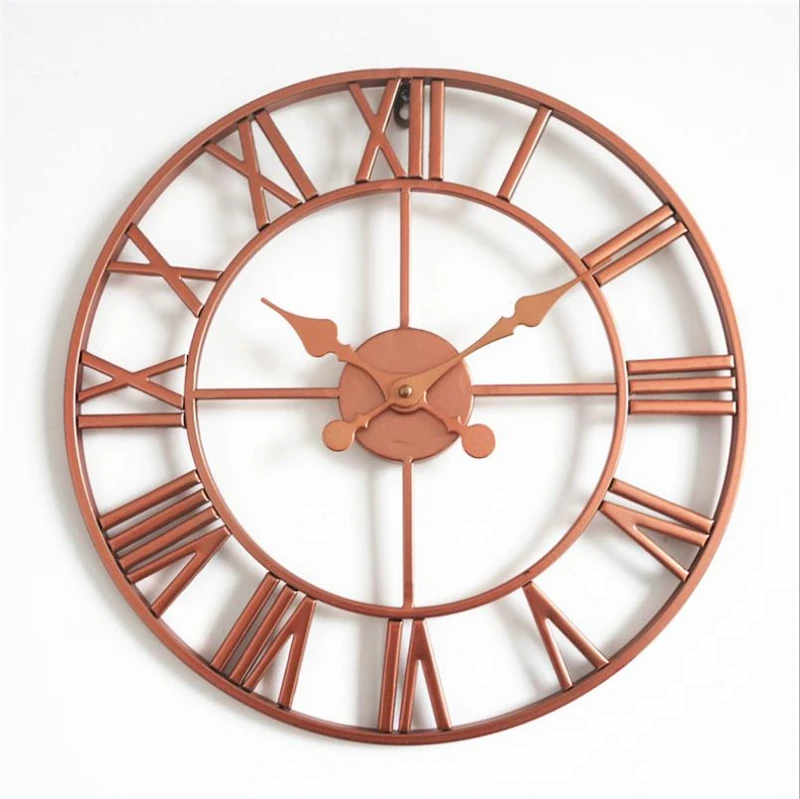 Rose Gold 40 см современные большие настенные часы домашний декор художественные гигантские настенные часы с римскими цифрами большие часы циферблат металлический скелет настенные часы - Цвет: Rose Gold