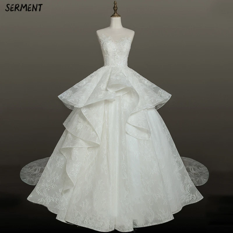 

SERMENT Main Wedding Dress 2019 New Bride Champagne Color Shoulder Summer Simple Long Tail French Light Sen Female