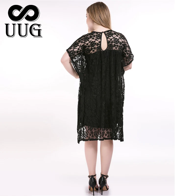 UUG, черное кружевное платье для женщин, плюс размер, Vestidos, xxxl, свободные платья для мам, большие размеры, 5XL, лето, 6XL, с коротким рукавом, большие платья, 7XL