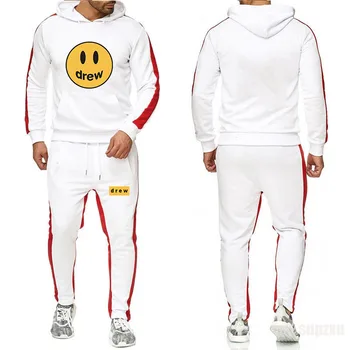 

Fashion Hoodie Justin Bieber The Drew House Smile Face Print Women's Men's Colorblock Hoodie Sweatshirt Hip Hop Pullover Pants
