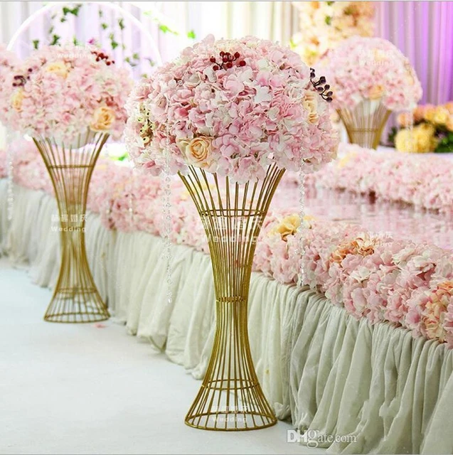 Vase à fleurs en métal doré ajouré, centre de table de mariage, support à  fleurs, accessoires