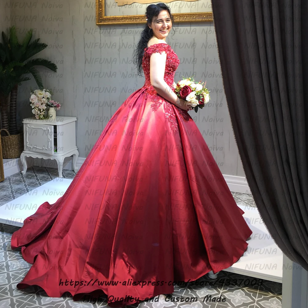 Robe de Mariee Duibai красное атласное свадебное платье романтические аппликации бисером бальное платье турецкие свадебные платья Vestido de Novia