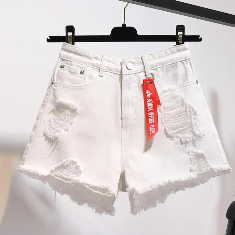 white shorts 2019 Plus Size Denim shorts Women Summer Loose White/blue/black Shorts Jeans with Hole High Waist Shorts spodenki damskie p1533 high waisted denim shorts