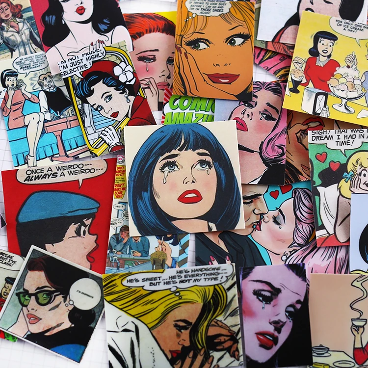 

54pcs Retro junk journal Pop wind Stickers for Luggage Laptop Decal Skateboard Stickers Moto Bicycle Car Guitar Fridge Sticker