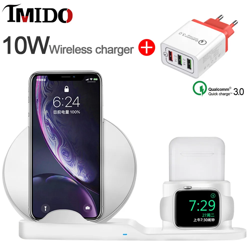 Универсальное быстрое зарядное устройство 18 Вт USB EU US 3,0 для Iphone X 8PLUS samsung NOTE10PLUS REDMI 9T 10W QI быстрая лучшая Беспроводная подставка для зарядного устройства