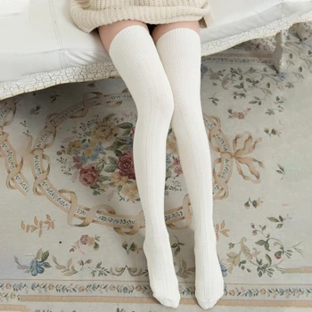 

1 Pair Women Stockings Thigh High Winter Fashion Outdoor Cable Knit Warm Retro Long Casual Over Knee Cotton Blend Stretchy