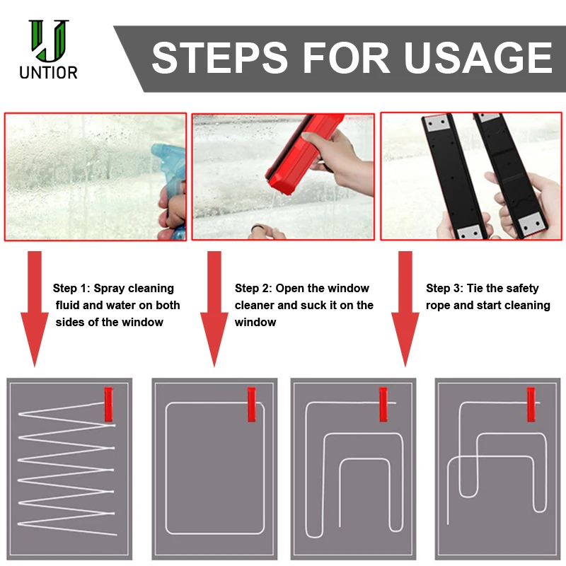 Window Cleaning Brush Cleaner Magnetic Double Side For Household UNTIOR