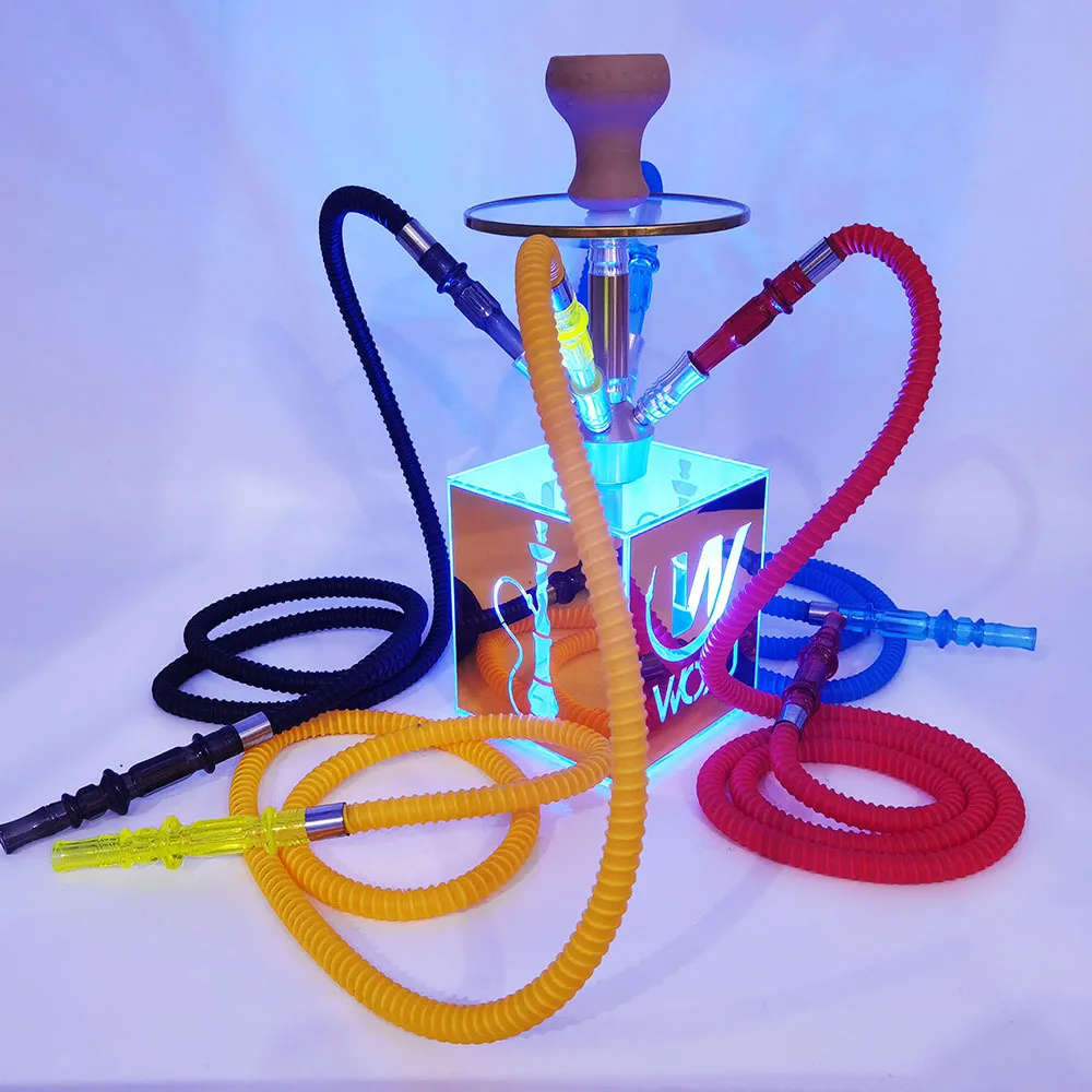 New LED Shisha Set Four People Arabia Hookah with Lights Pipes for Smoking Weed Narguile Bowl