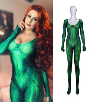 

3D Printed Movie DC Quinn Mera Cosplay Costume Justice League Costumes Sexy Tight Catsuit Superhero Costume Party Bodysuit