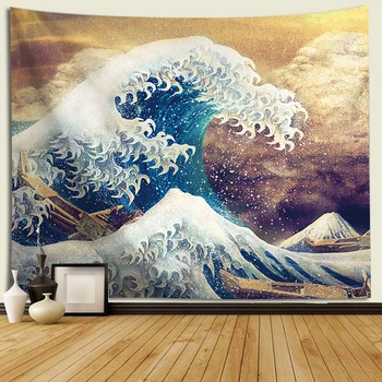 

Japan Sea Wave Beach Tapestry Kanagawa Waves Printed Hanging Tapestry Mandala Blanket Wall Tapestry for Home Decoration