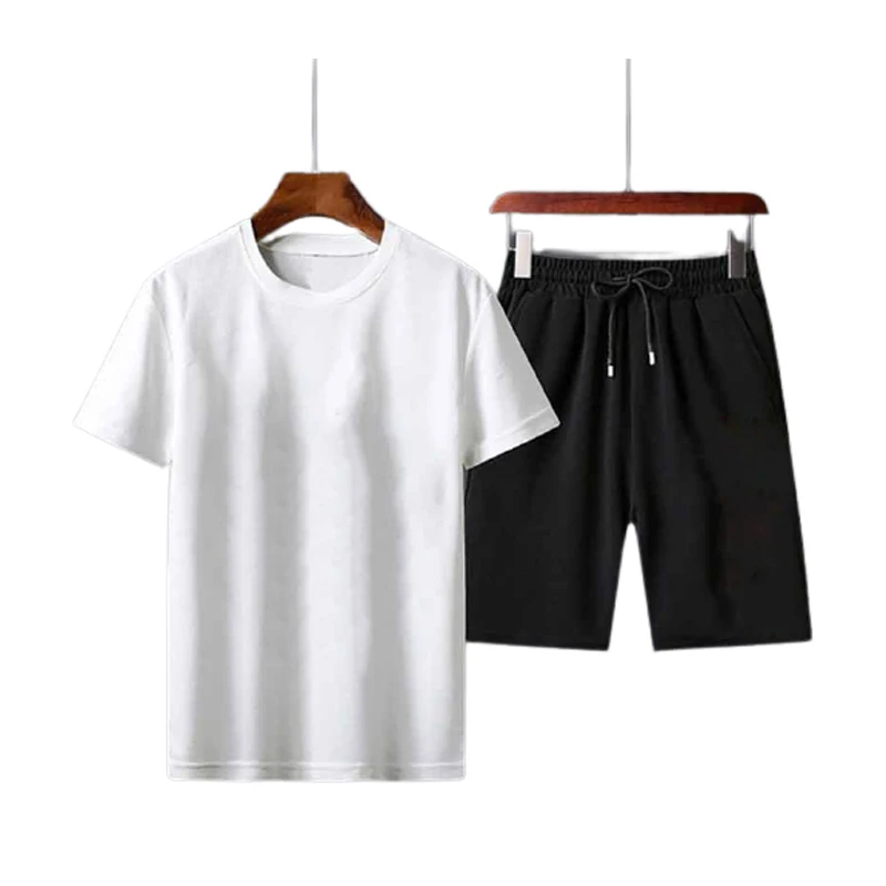 

Summer Men T Shirt Sportswear Set Fashion Solid Color Casual Sports Sets Running Breathable Short Sleeve Tracksuit Homme