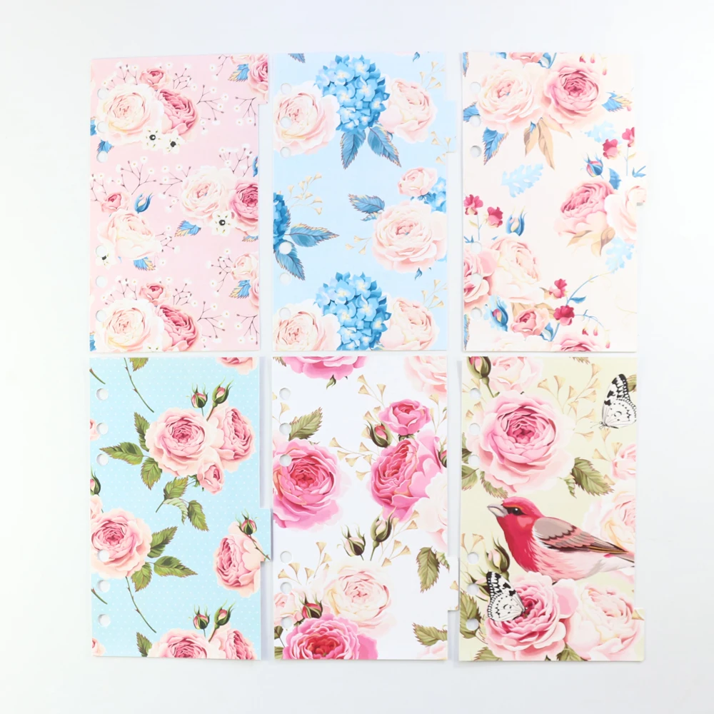 Domikee cute cartoon flower design 6 holes index paper divider set for binder planner notebooks stationery,A5 A6,6sheets