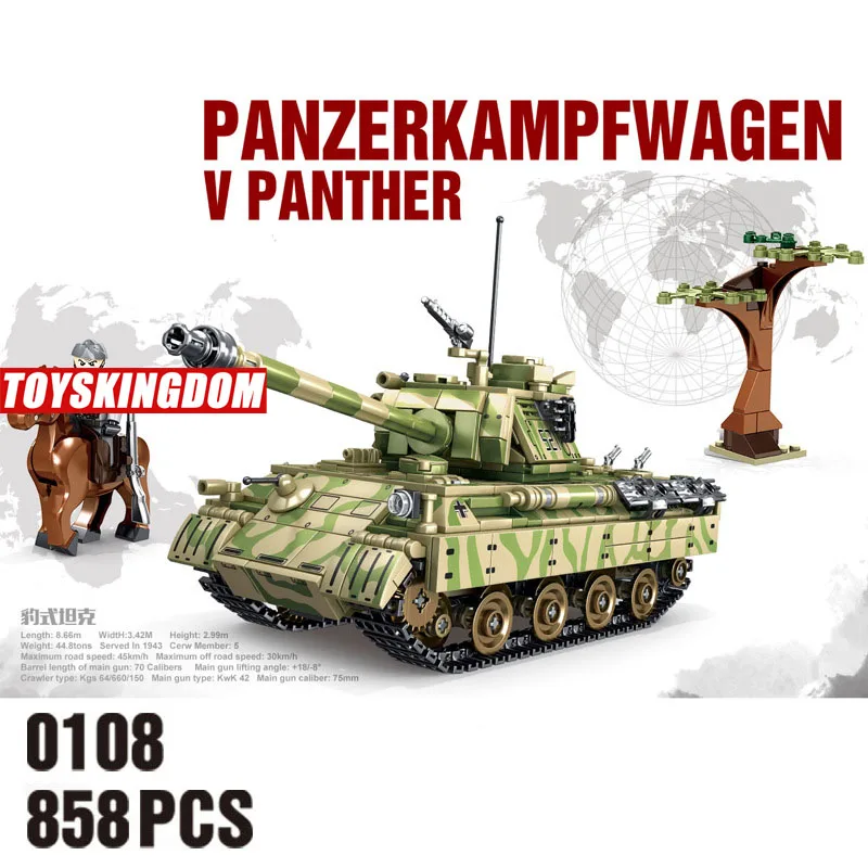 World war Panzerkampfwagen V Panther tank moc batisbricks building block ww2 army forces figures assemble model weapon brick toy | Игрушки и