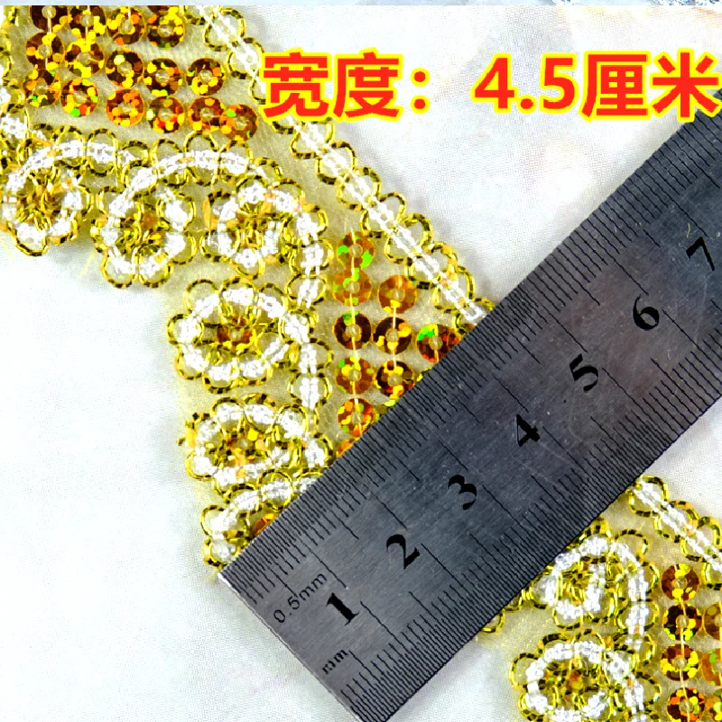 Sequined Embroidery Lace For Carnival Cosumes Ribbon Lace Wave Crochet Gold Silver Braid Trims Gold Sewing Band 4.5cm 9 Yds lace fabric lace ribbon lace garment accessories lace sewing supplies lace decoration lace accessories lace sewing accessories clothing craft accessories