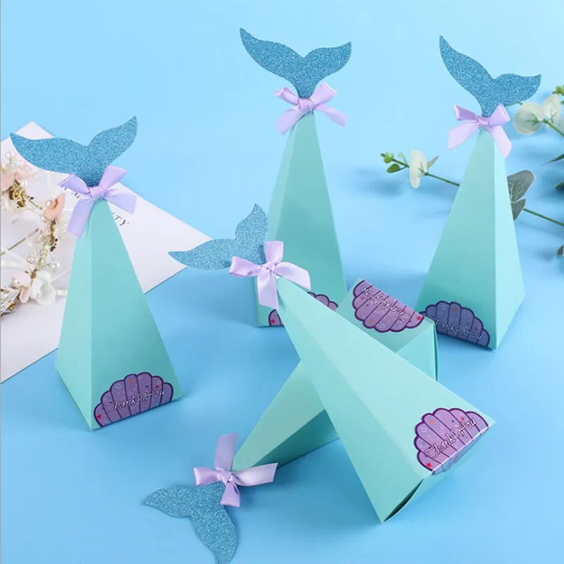 

feiluan 20pcs new bule sky color 6x6x17.5cm mermaid candy box for wedding Party cross border hot sale party valentines day