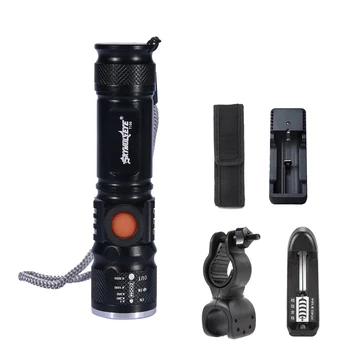 

Waterproof Mini Power Zoomable 8000LM T6 LED Torch 18650 USB Pen Light+Charger+Bicycle Flashlight clip+Cover Pouch