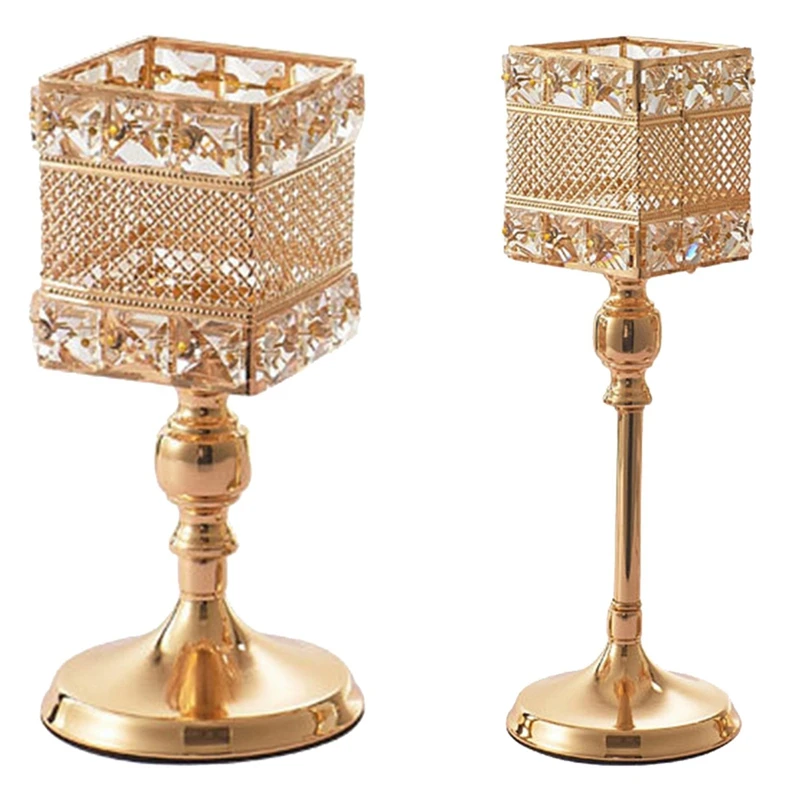 2 Pcs Wedding Centerpieces Candelabra Party Decorations Crystal Candlestick Shiny Gold Square Candle Holders L &amp S | Дом и сад
