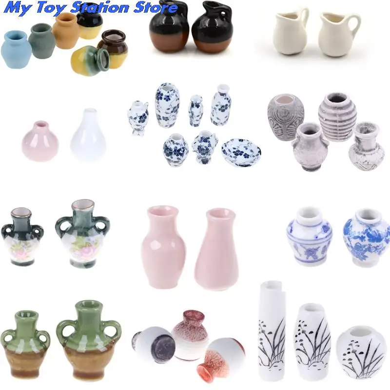 

1/2/3/5/7/9pcs/set Dollhouse Mini Ceramic Porcelain Vase Accessories Doll House Miniatures 1:12 Accessories Decorative Miniature