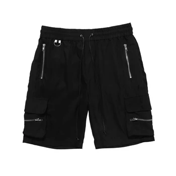 

Black Military Style Cupro Cargo Shorts Six-pocket Styling Drawstring Jog Shorts Men Streetwear